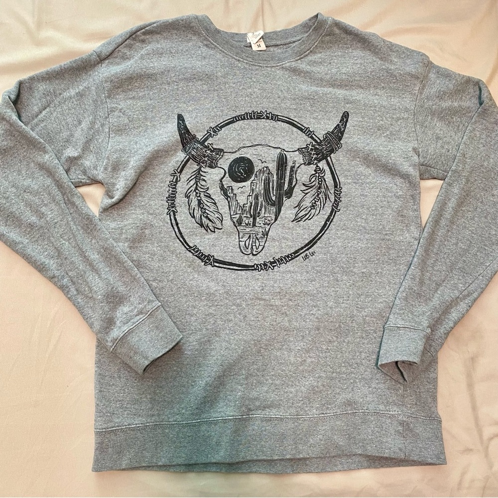 Western Ash Gray Bull Skull Sweater Size Medium